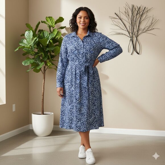 NWT Well Worn sz XXL crepe tie belt long sleeve dress with pockets - Picture 1 of 4